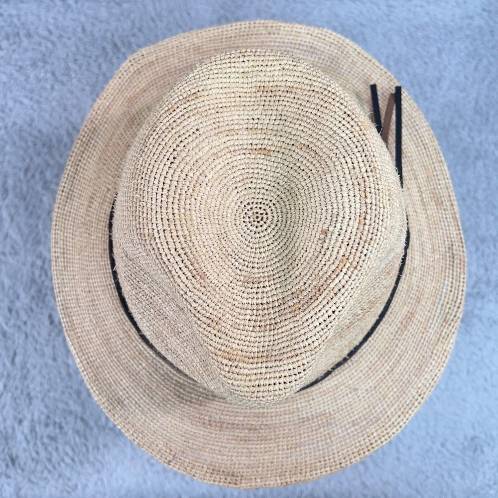 Goorin Bros Straw Haze Fedora Hat Mens M Tan Natural Braided Band 100% Raffia